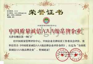 中国质量诚信AAA级品牌企业证书